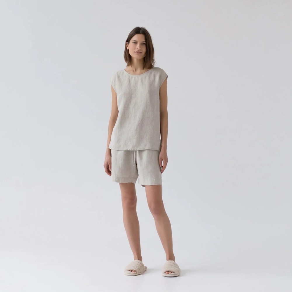 Linen Tales “Verbena” mélange linen pj set/cinch shorts & sleeveless top - NWT